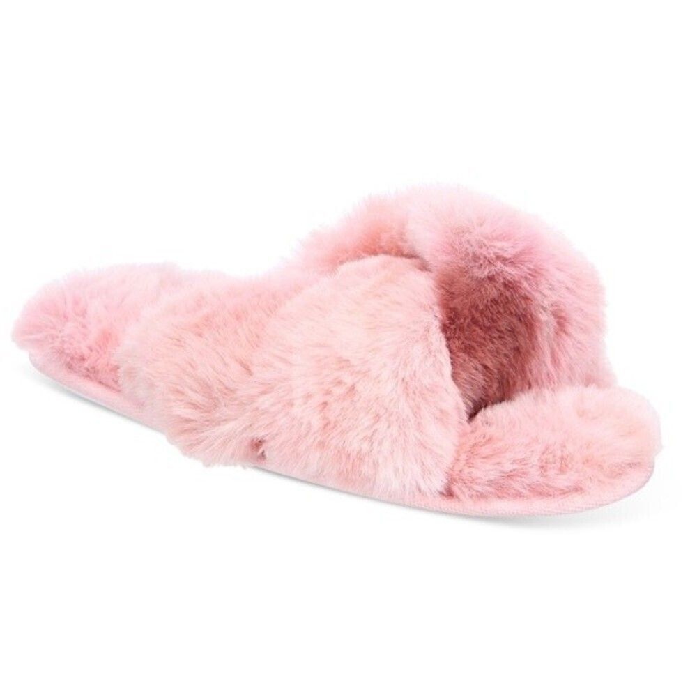 Women's Faux-Fur Solid Crossband Slippers - Multi Tiedye Small, New